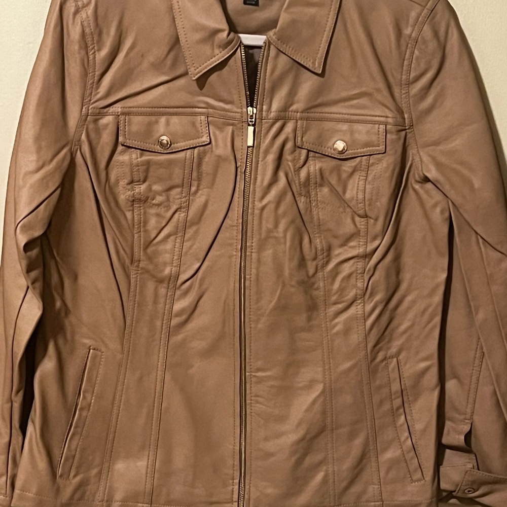 Dennis Basso Women's Light Brown Leather Jacket